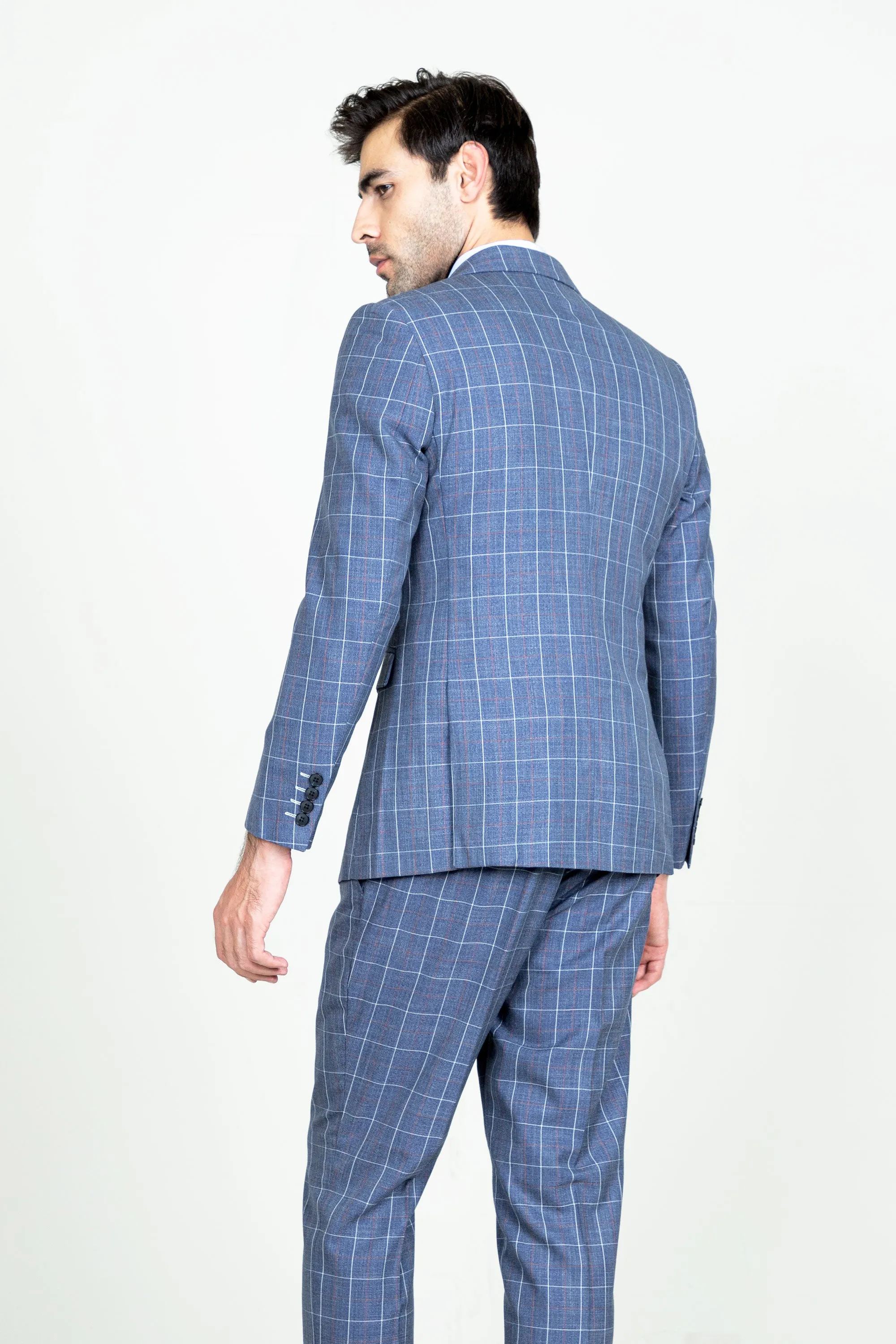 Blue Check Suit-2Pcs