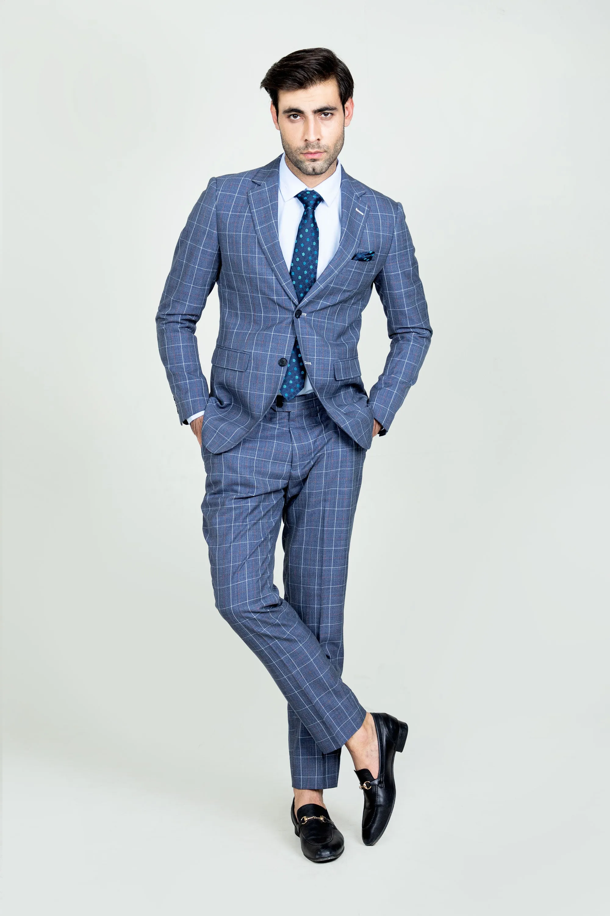 Blue Check Suit-2Pcs
