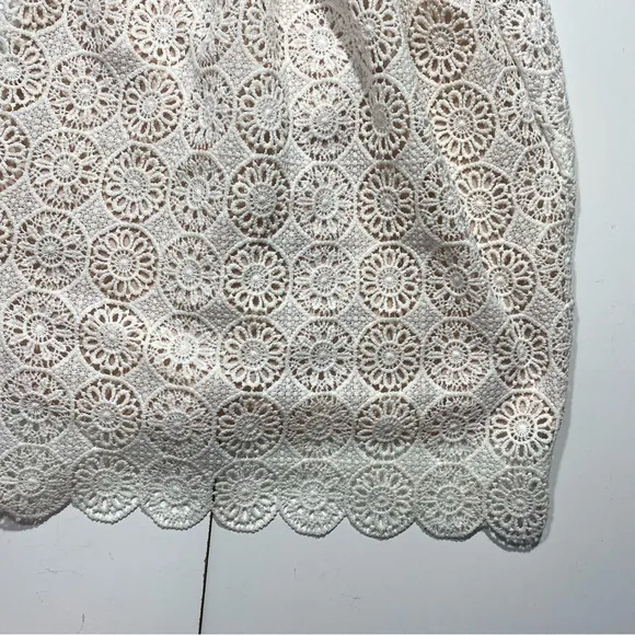 BLVD Cream White V-Neck Sleeveless Crochet Embroidered Bottom Mini Dress NWT L