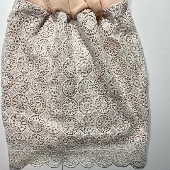 BLVD Cream White V-Neck Sleeveless Crochet Embroidered Bottom Mini Dress NWT L