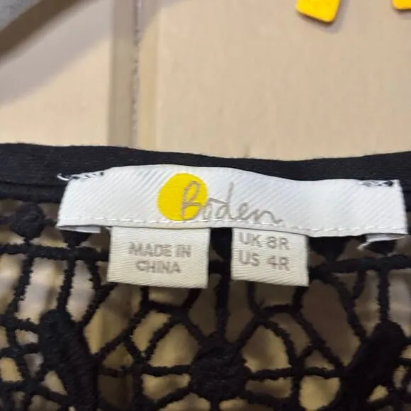 Boden Fleur black linen dress lace collar Shift style knee length size 4