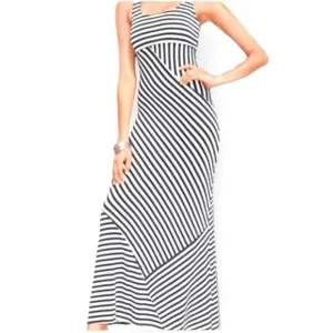 Boston Proper Black and White Striped Maxi Dress Sleeveless Tank Size XS