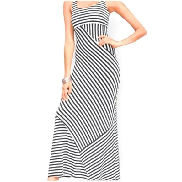 Boston Proper Black and White Striped Maxi Dress Sleeveless Tank Size XS