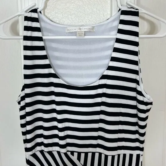 Boston Proper Black and White Striped Maxi Dress Sleeveless Tank Size XS