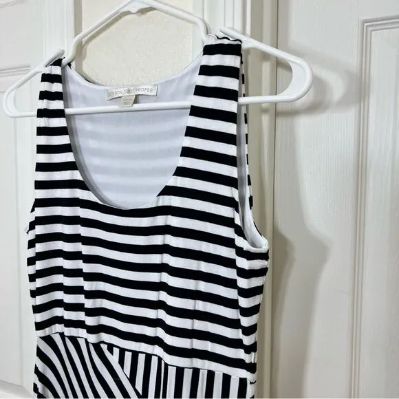 Boston Proper Black and White Striped Maxi Dress Sleeveless Tank Size XS