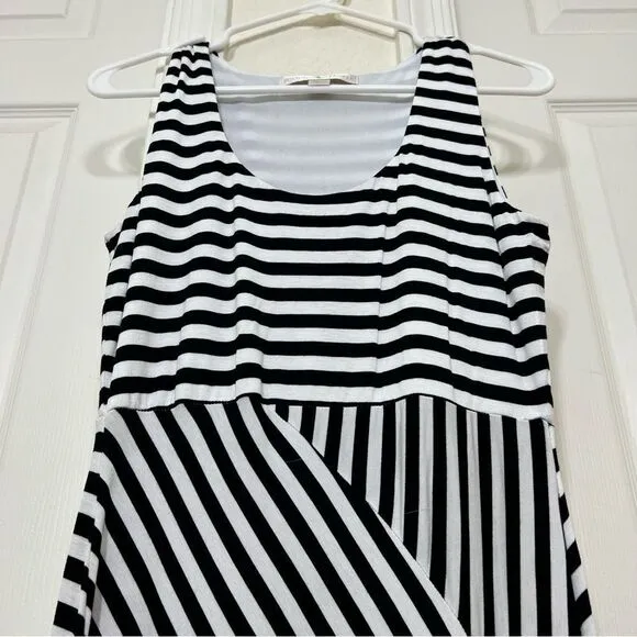 Boston Proper Black and White Striped Maxi Dress Sleeveless Tank Size XS