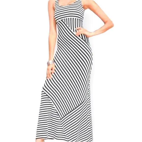 Boston Proper Black and White Striped Maxi Dress Sleeveless Tank Size XS