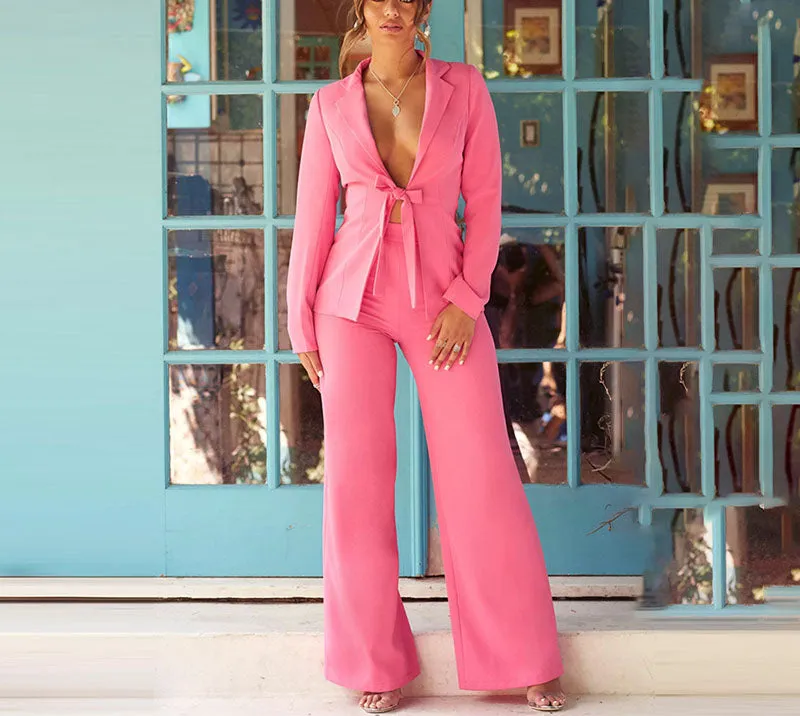 Bow Coat Loose Wide Leg Trousers Temperament Female Suit