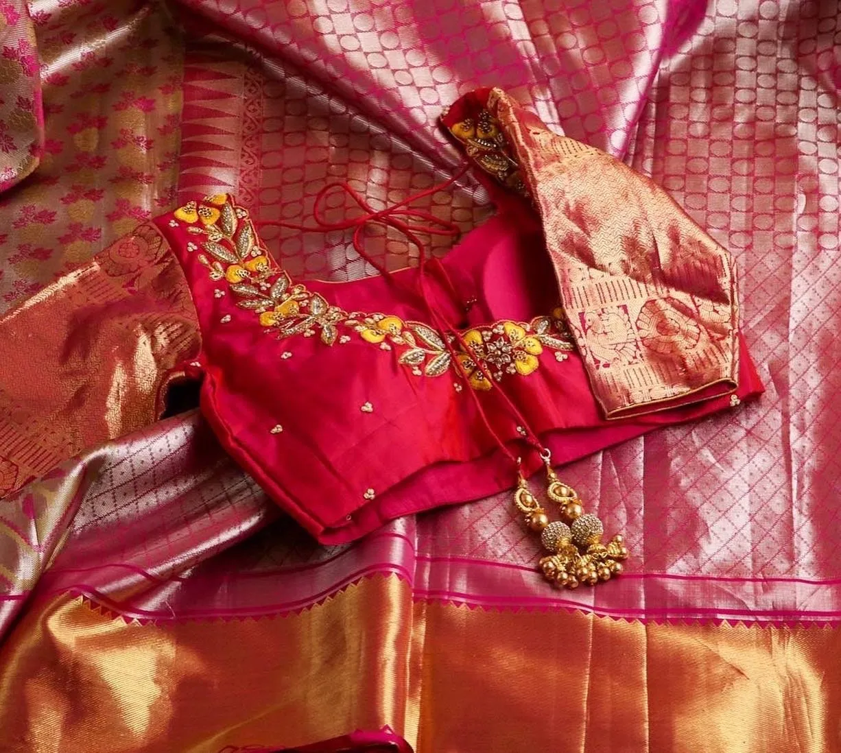 Bridal saree Pink Saree Stitched blouse Silk Saree Kanchi kanjivaram pattu saree Wedding Saree Blouse Bridal Blouse Handloom Saree