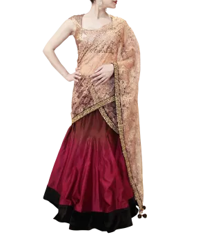 BROWN AND PLUM LEHENGA SAREE