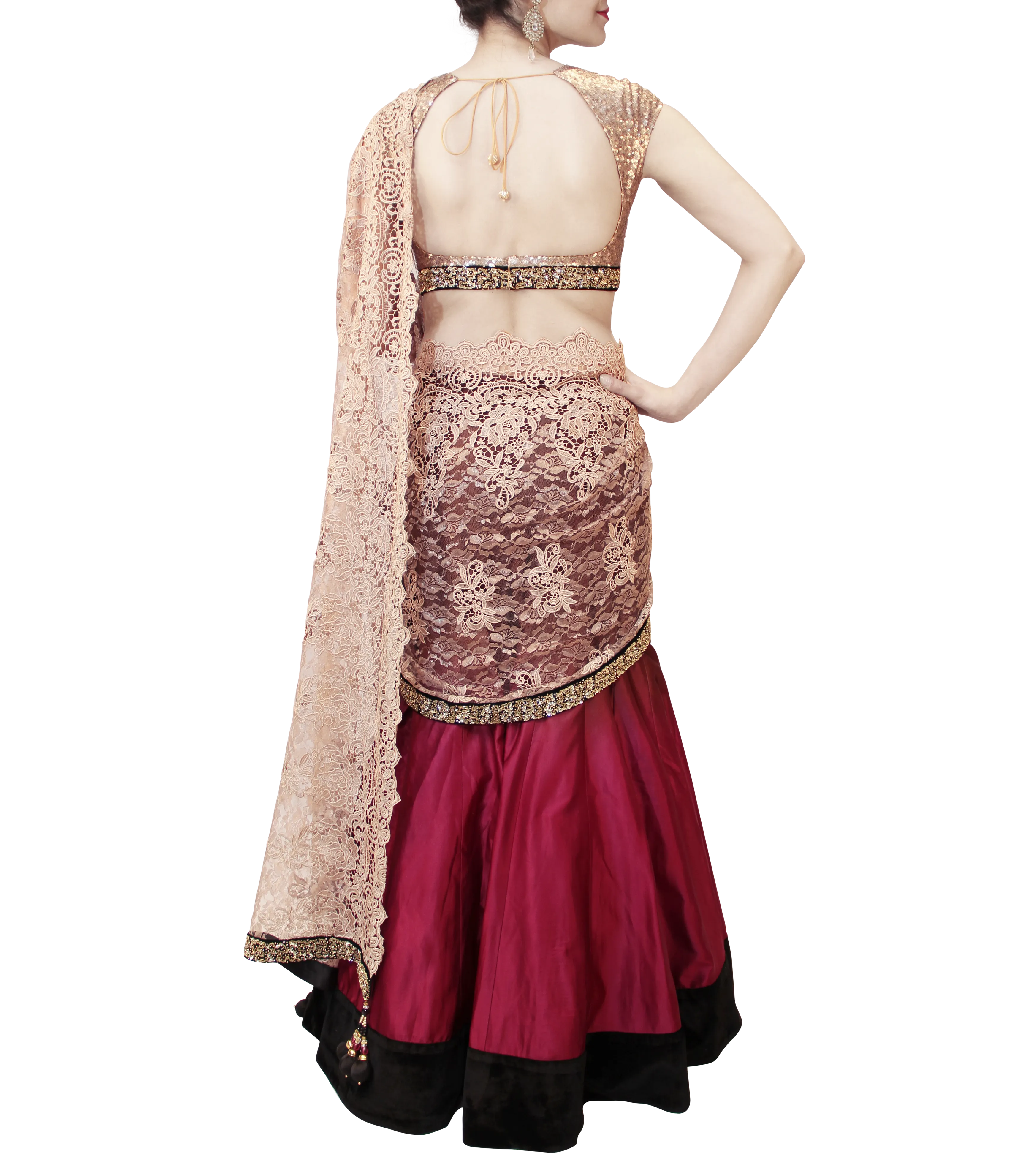 BROWN AND PLUM LEHENGA SAREE