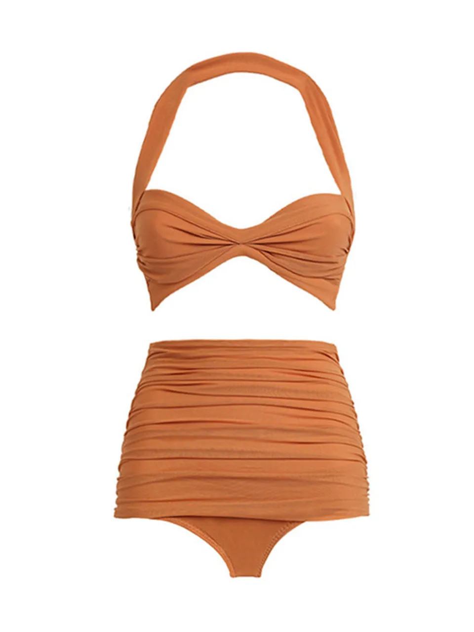 Brown Halter Bikini With Bathing Suit Warp Skirt