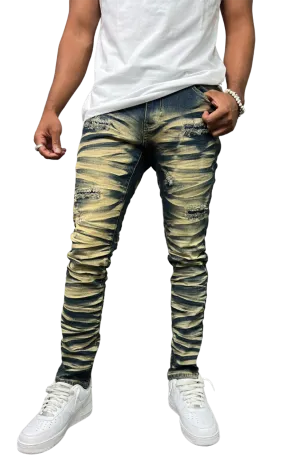 BTP23097: Slashed Wash Slim Fit Denim Pants