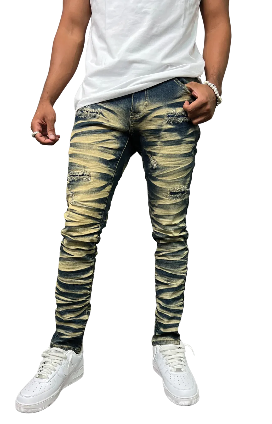 BTP23097: Slashed Wash Slim Fit Denim Pants