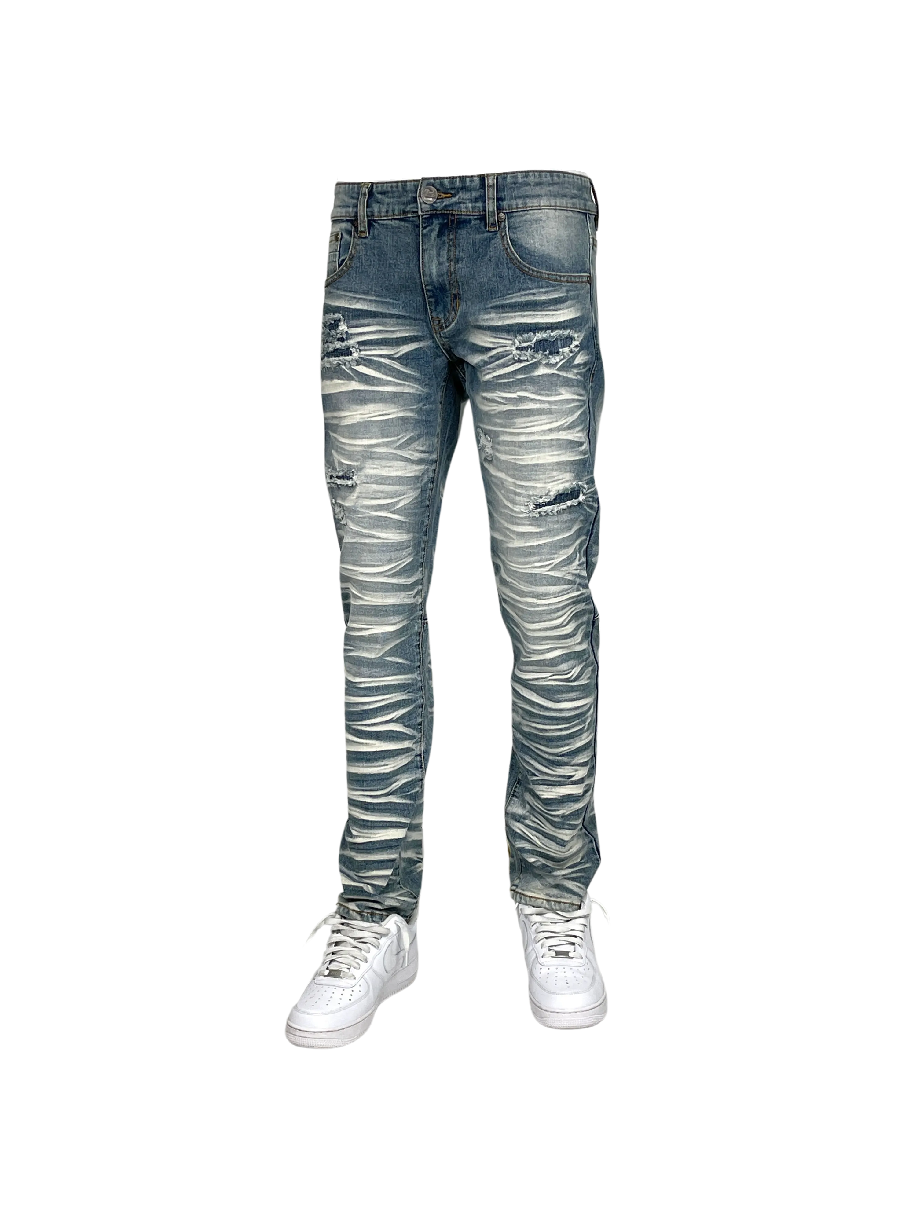 BTP23097: Slashed Wash Slim Fit Denim Pants