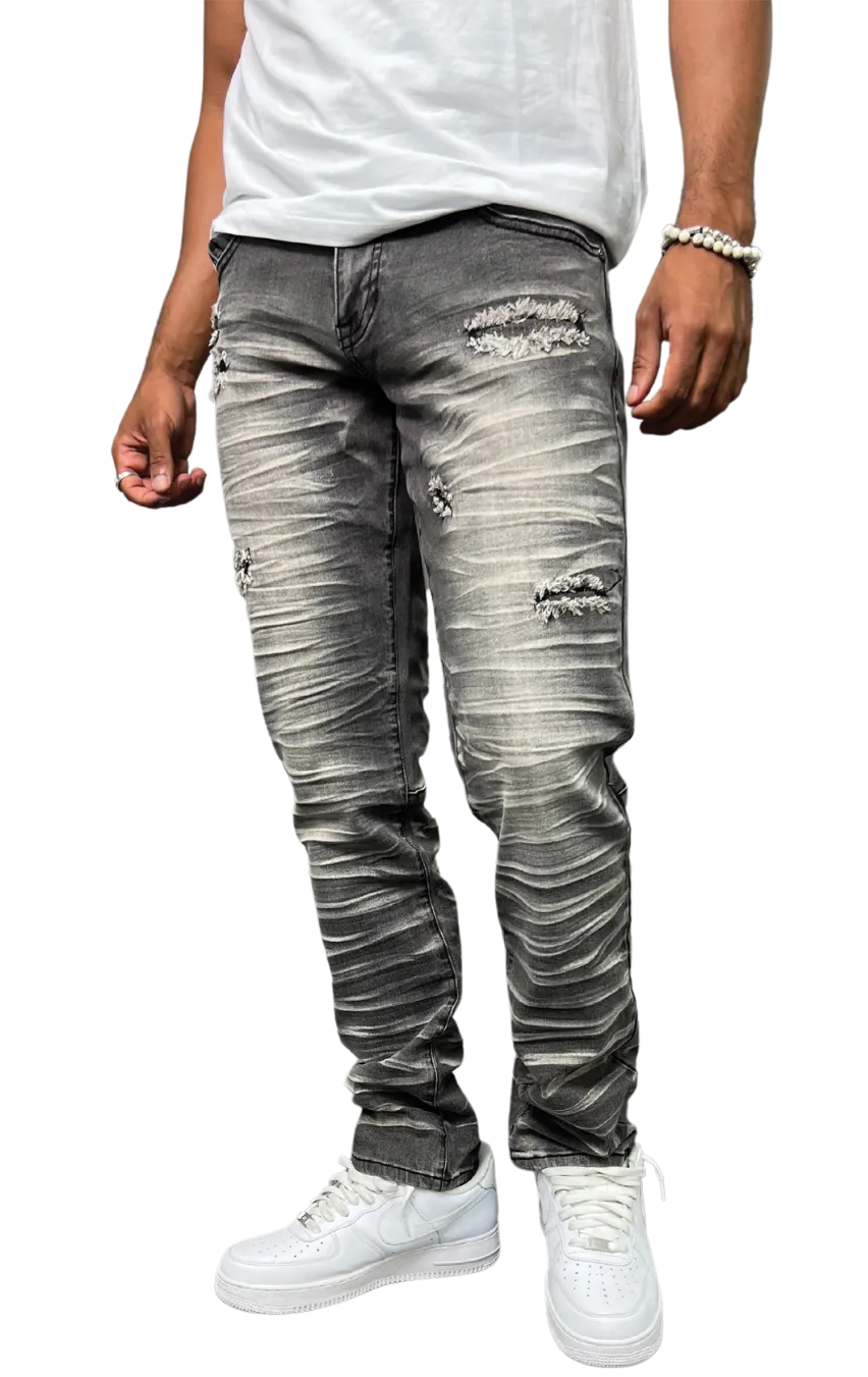 BTP23097: Slashed Wash Slim Fit Denim Pants