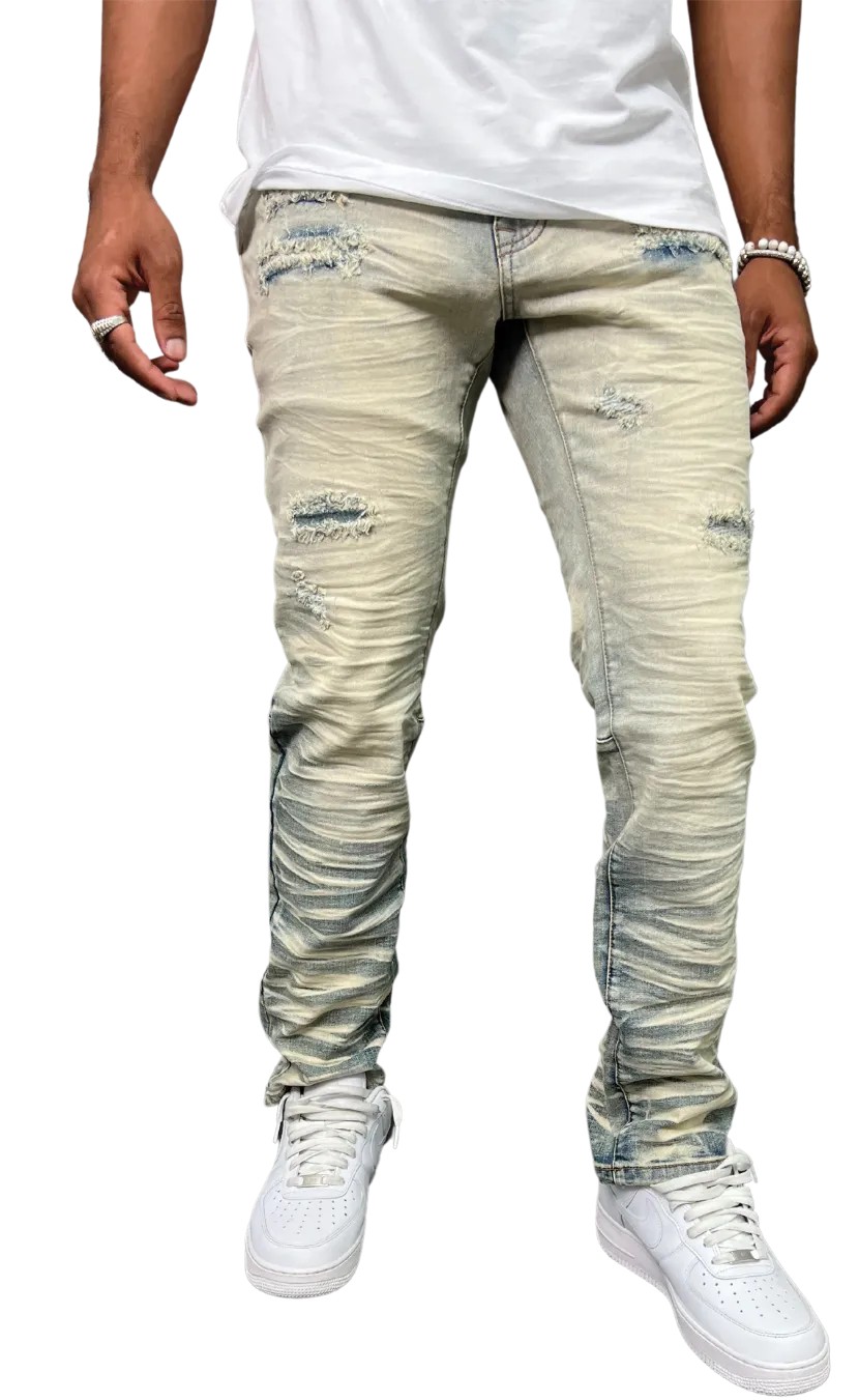 BTP23097: Slashed Wash Slim Fit Denim Pants