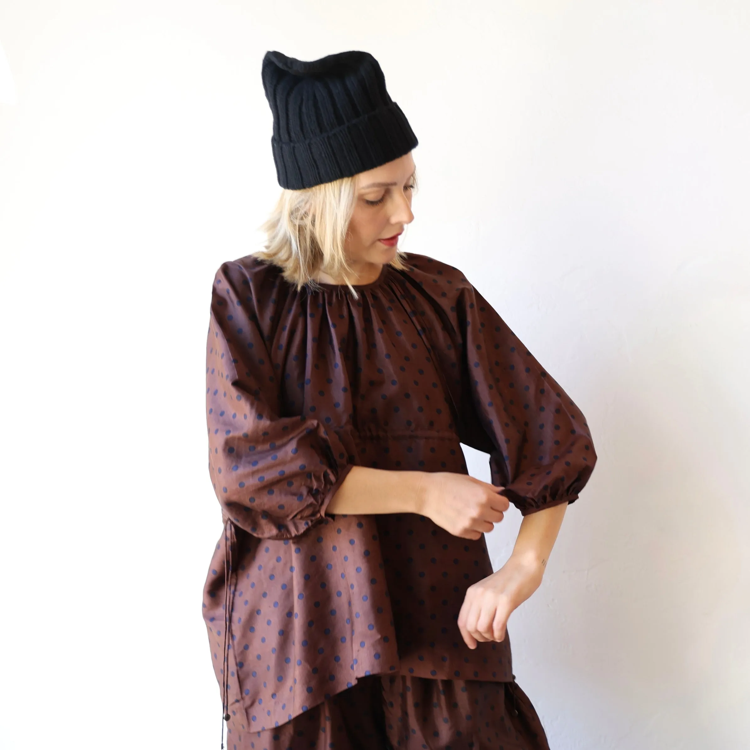 Bunon Silk Blouse - Black/Brown Polkadot
