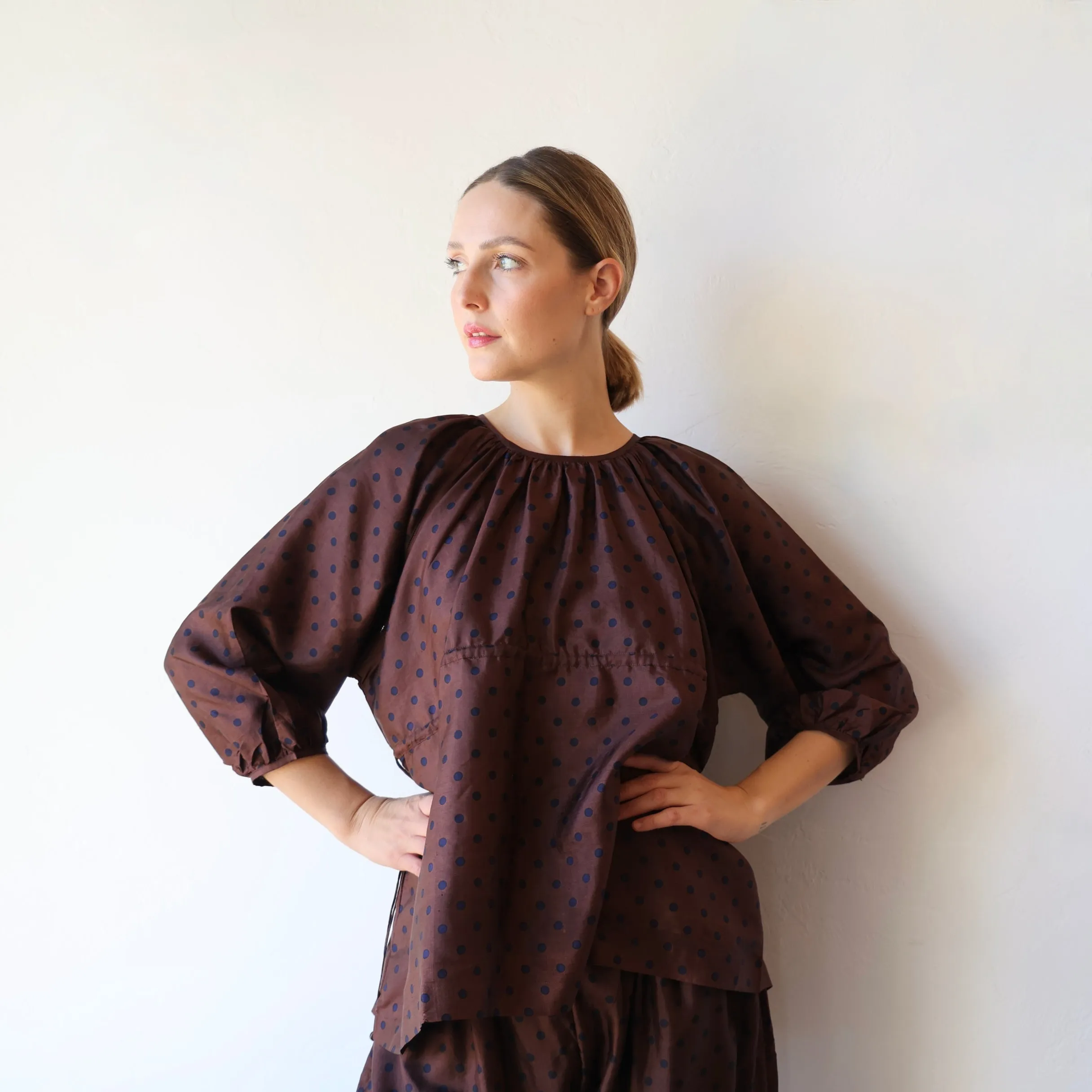 Bunon Silk Blouse - Black/Brown Polkadot