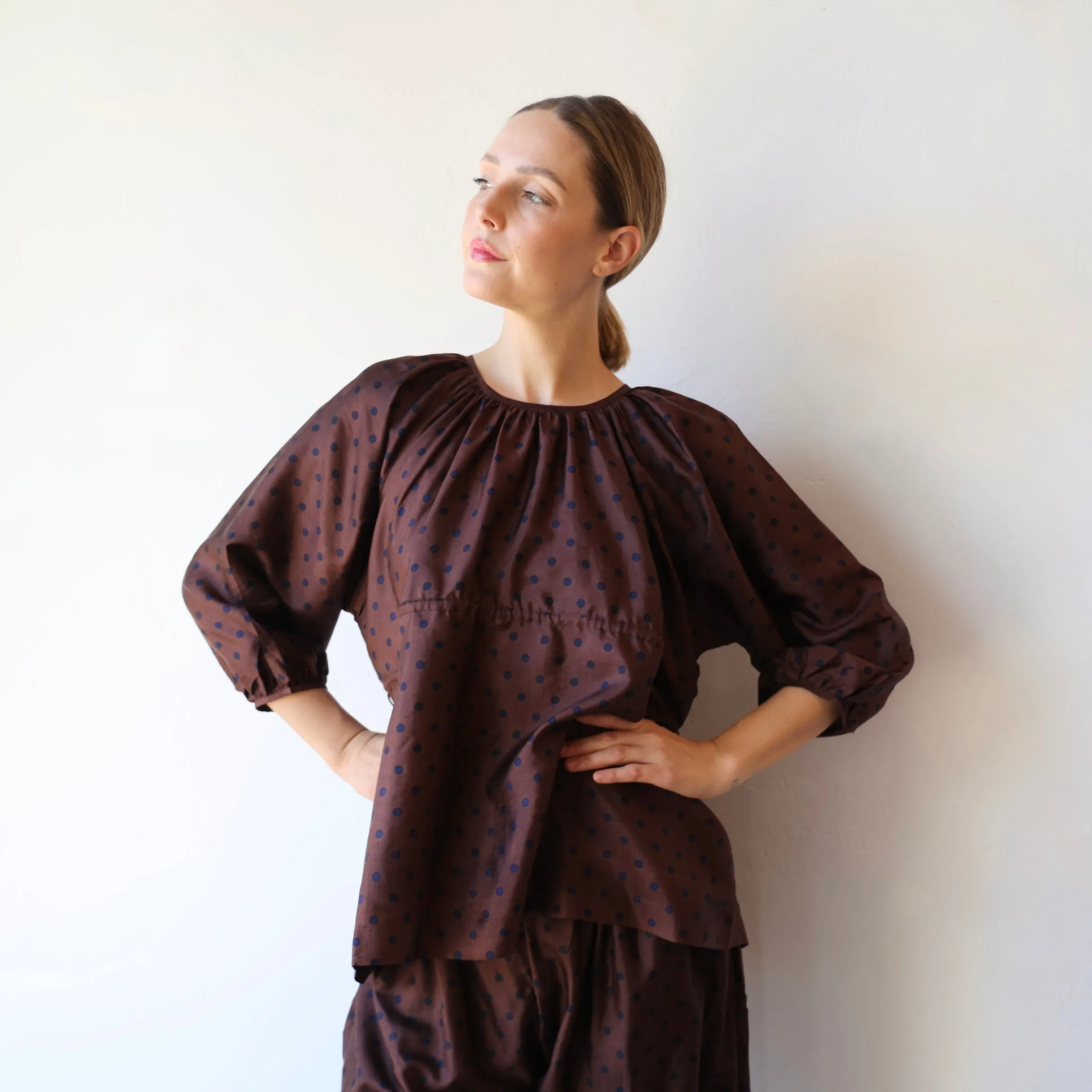 Bunon Silk Blouse - Black/Brown Polkadot