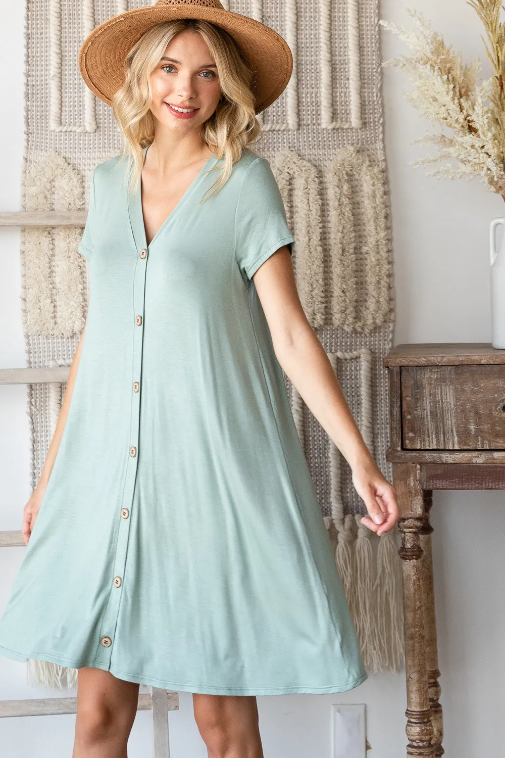 Button Front A-Line Dress