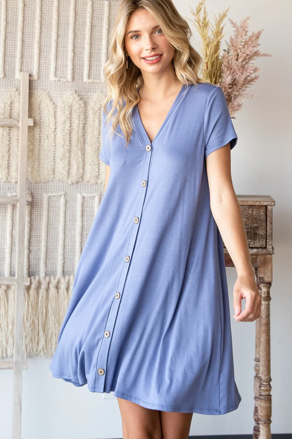Button Front A-Line Dress