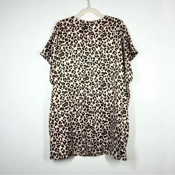BY TOGETHER Cheeky Peach Leopard Cheetah Shift Dress Pockets V Neck Oversized L