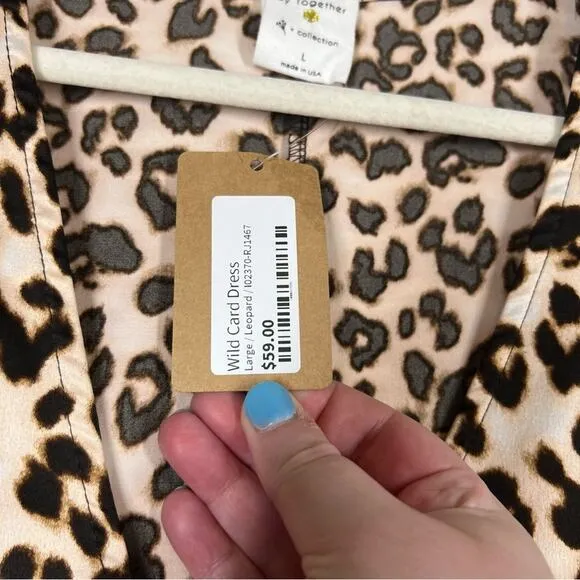 BY TOGETHER Cheeky Peach Leopard Cheetah Shift Dress Pockets V Neck Oversized L
