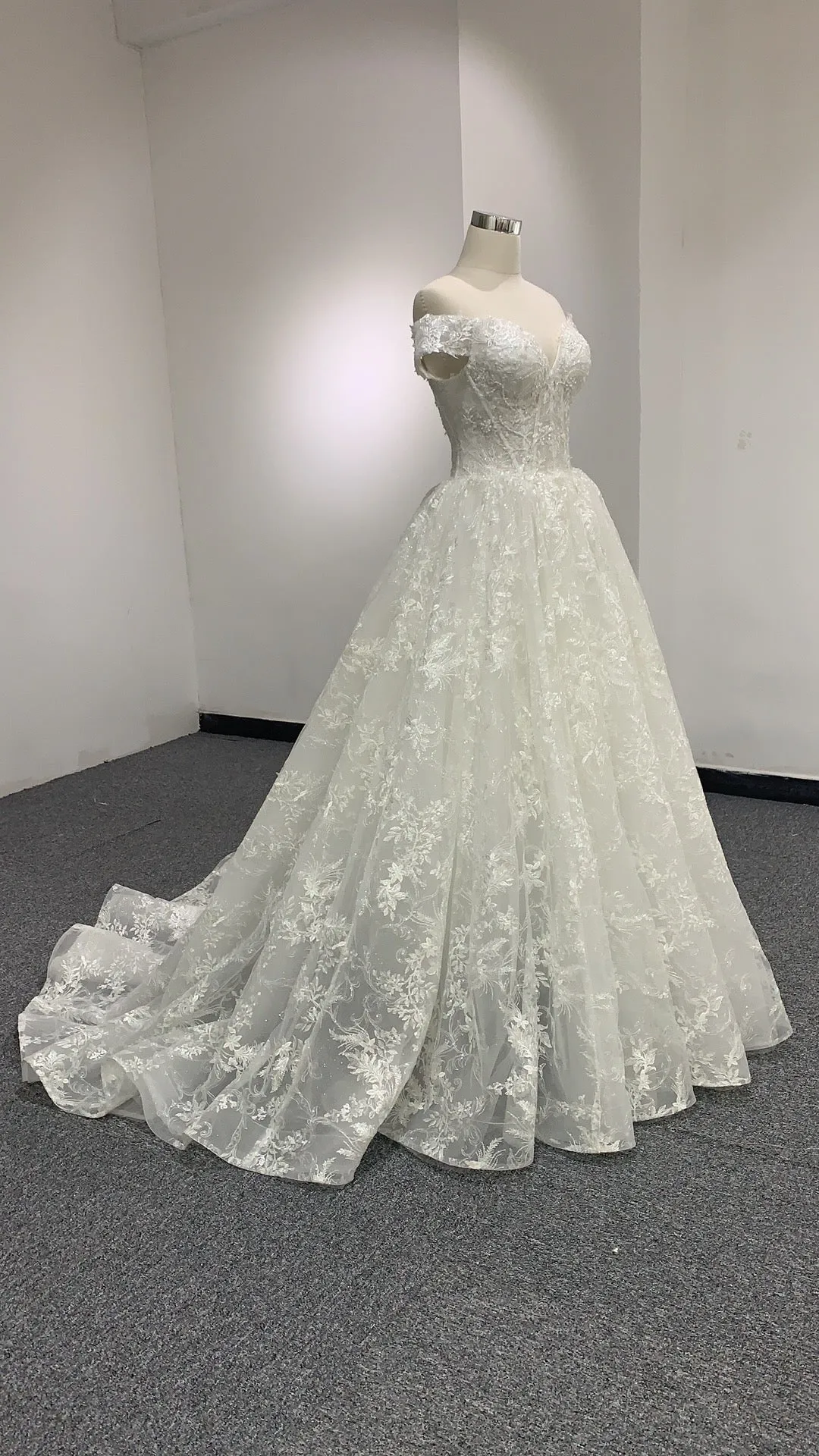 BYG beautiful off the shouler champagne A line wedding dress