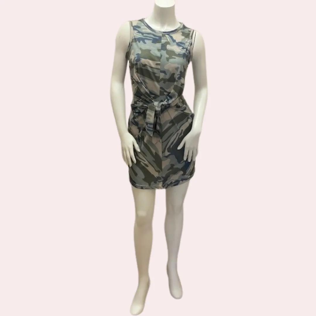 Camouflage print sleeveless dress