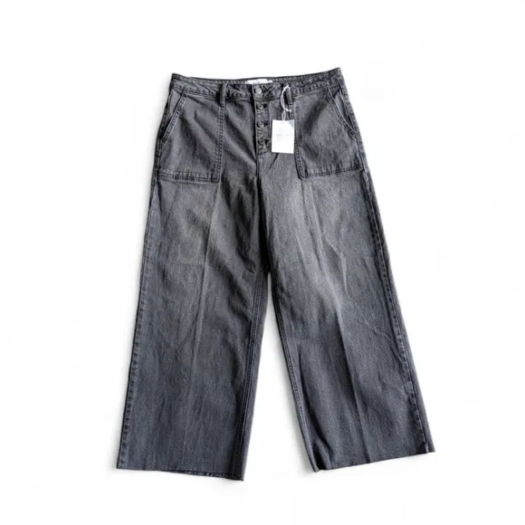Carly Jean Button Fly Wide Leg High Rise Los Angeles Denim Charcoal Wash Sz 15