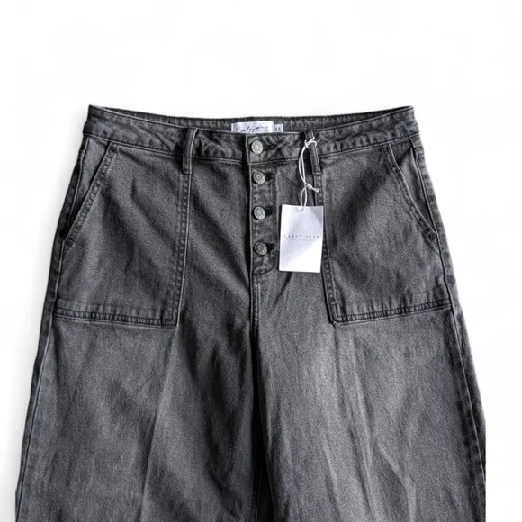 Carly Jean Button Fly Wide Leg High Rise Los Angeles Denim Charcoal Wash Sz 15