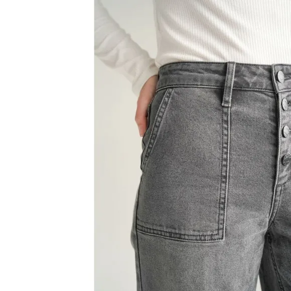 Carly Jean Button Fly Wide Leg High Rise Los Angeles Denim Charcoal Wash Sz 15