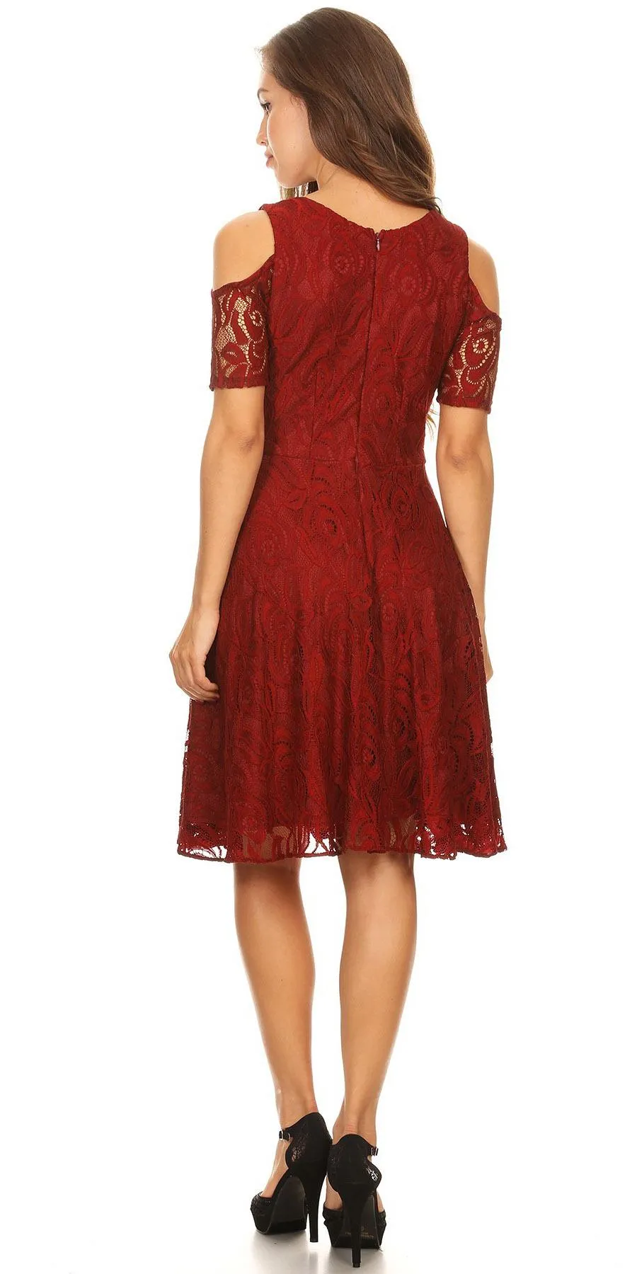 Celavie 6307 Lace A-Line Dress Cold Shoulder Short Sleeves