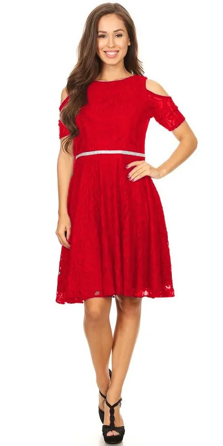 Celavie 6307 Lace A-Line Dress Cold Shoulder Short Sleeves
