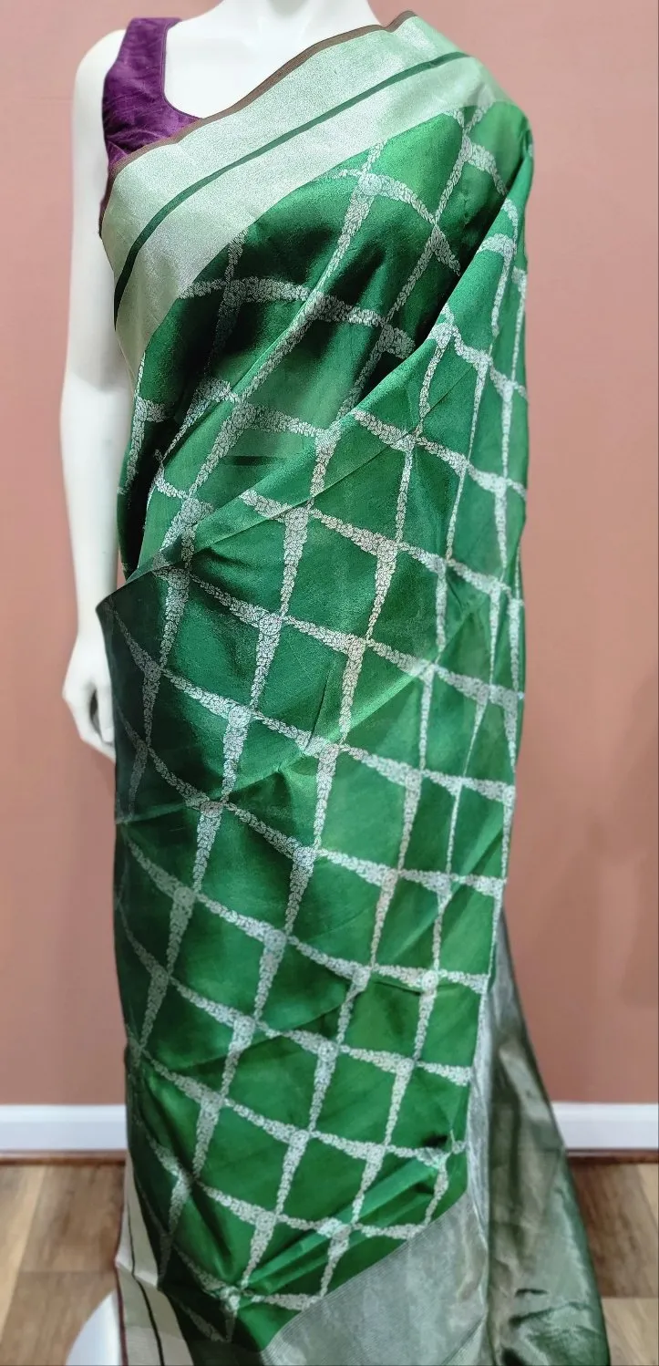Chanderi Pattu Saree in Green W/ Custom Blouse.