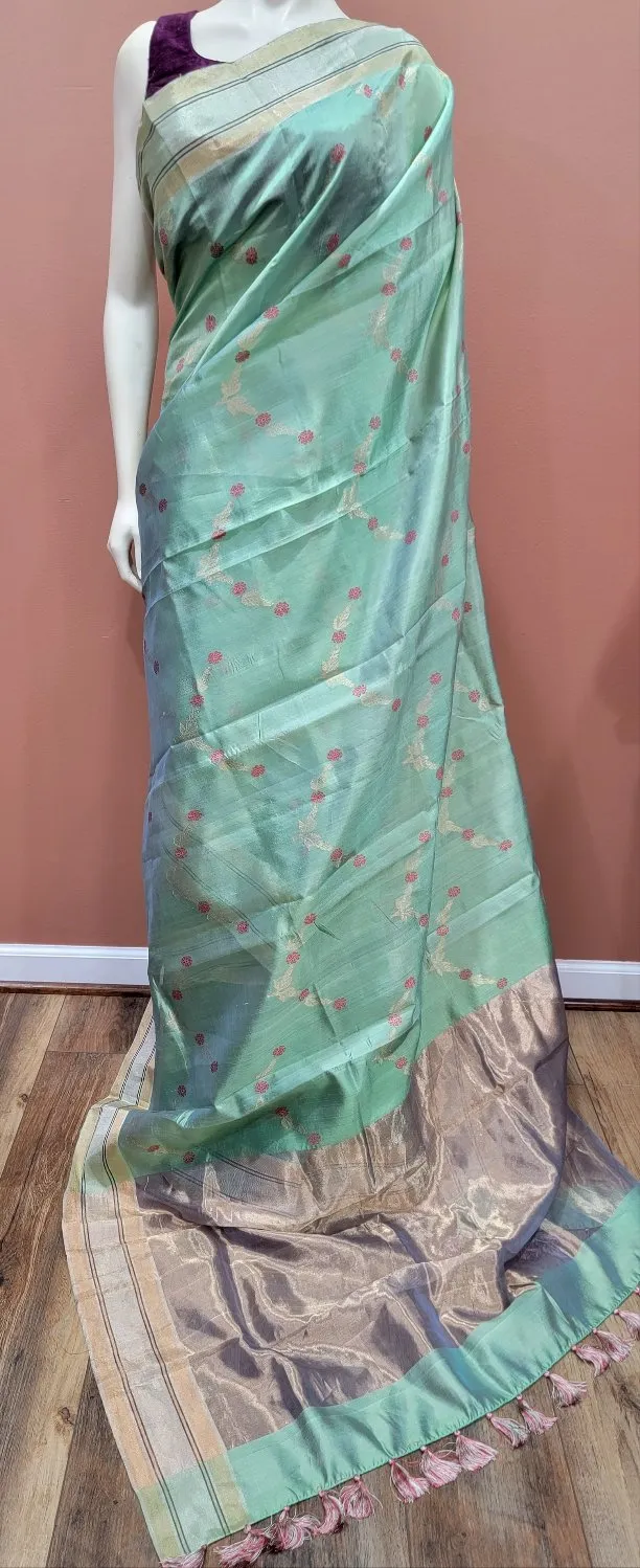 Chanderi Pattu saree W/ Custom Blouse.