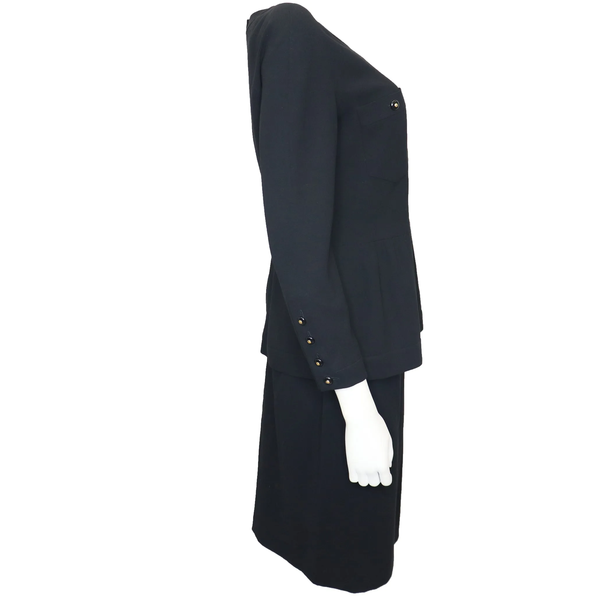 Chanel Black 2PC Top w/ 2 Breasted Pockets & Skirt Circa 1990