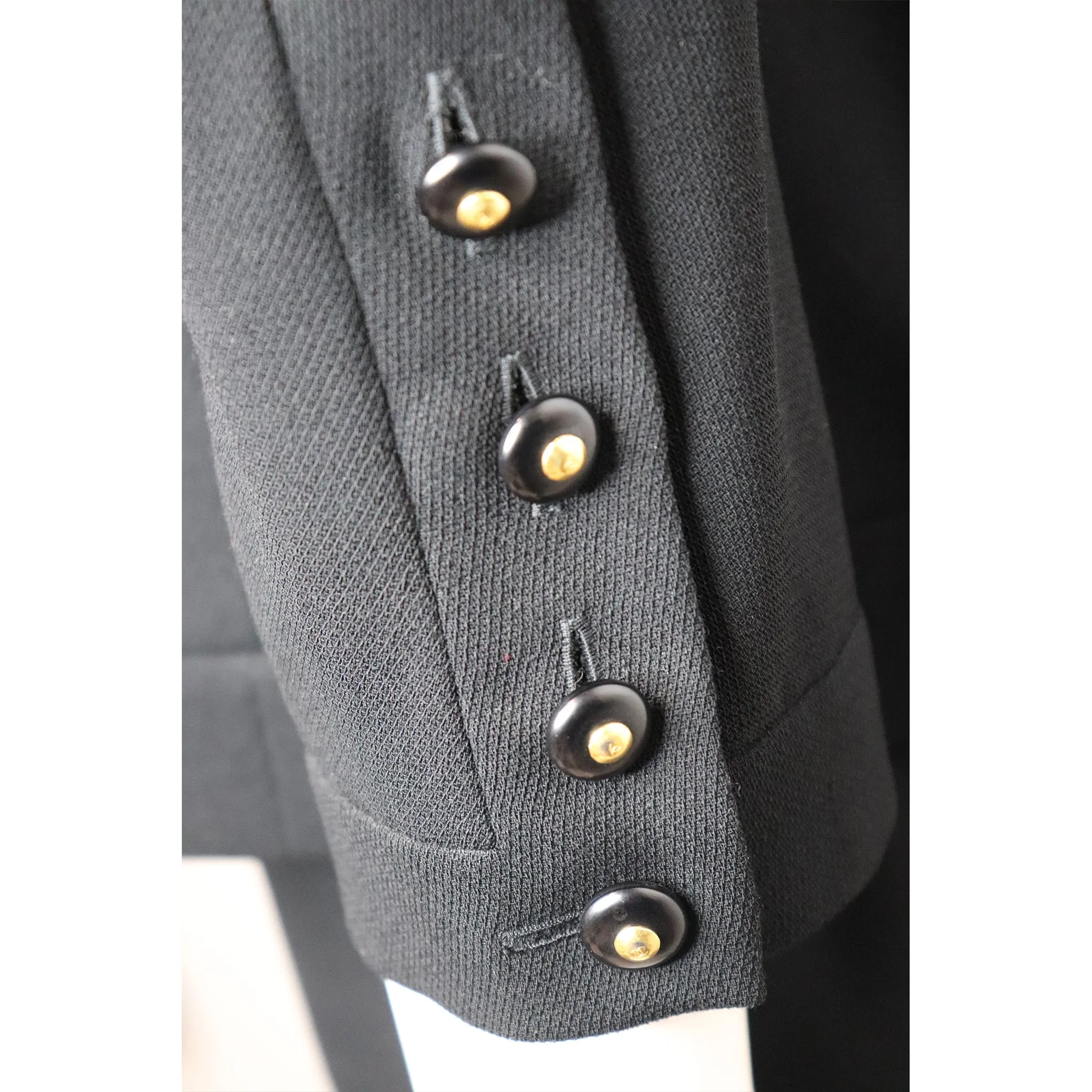 Chanel Black 2PC Top w/ 2 Breasted Pockets & Skirt Circa 1990