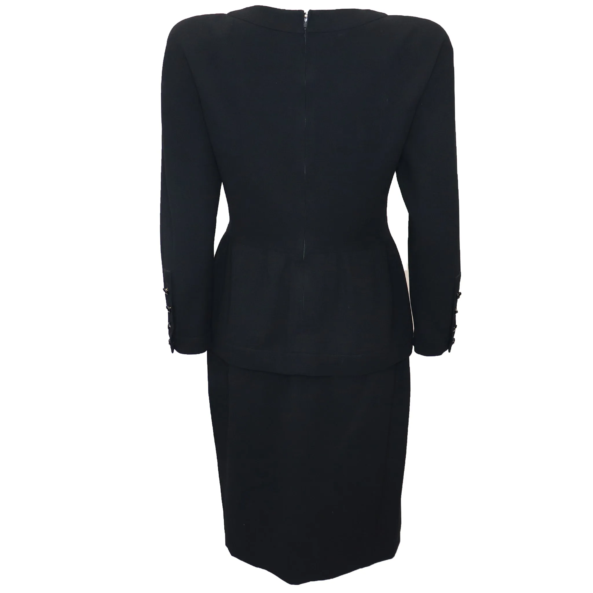 Chanel Black 2PC Top w/ 2 Breasted Pockets & Skirt Circa 1990