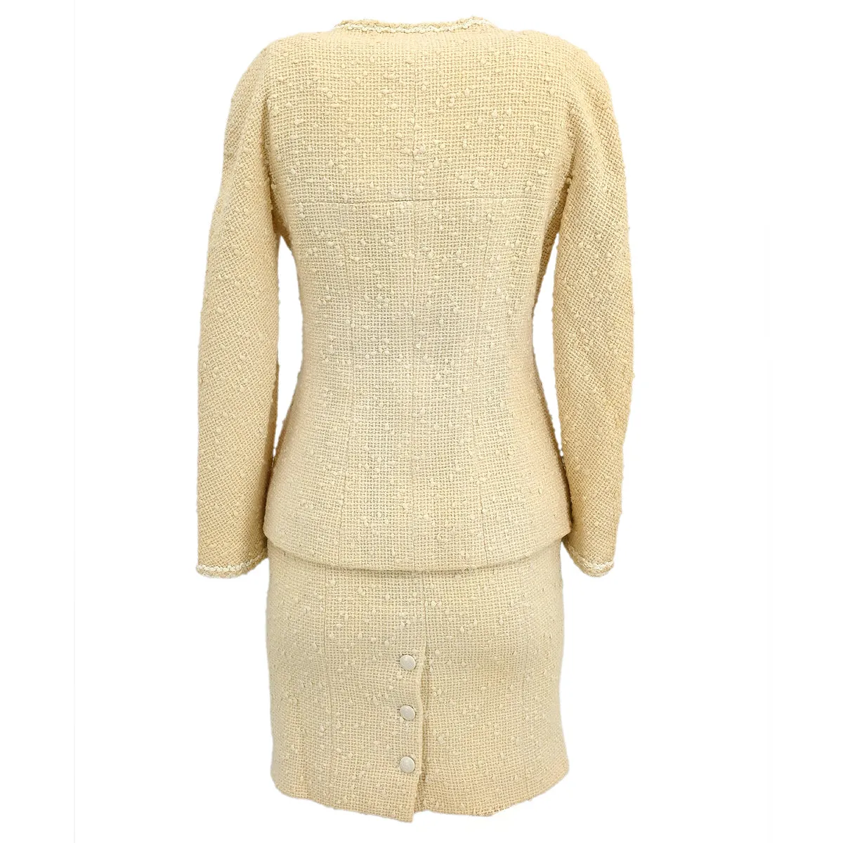 Chanel Setup Suit Collarless Jacket Skirt Off-white 96C #38 153161