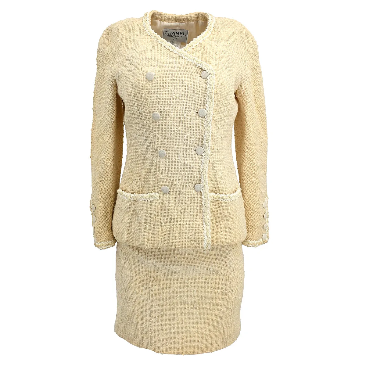 Chanel Setup Suit Collarless Jacket Skirt Off-white 96C #38 153161