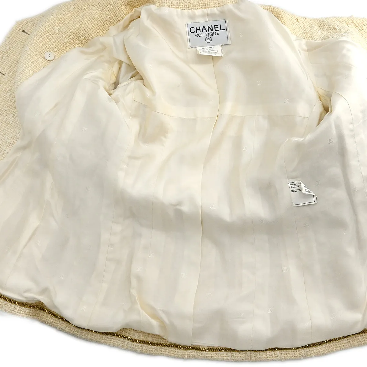 Chanel Setup Suit Collarless Jacket Skirt Off-white 96C #38 153161