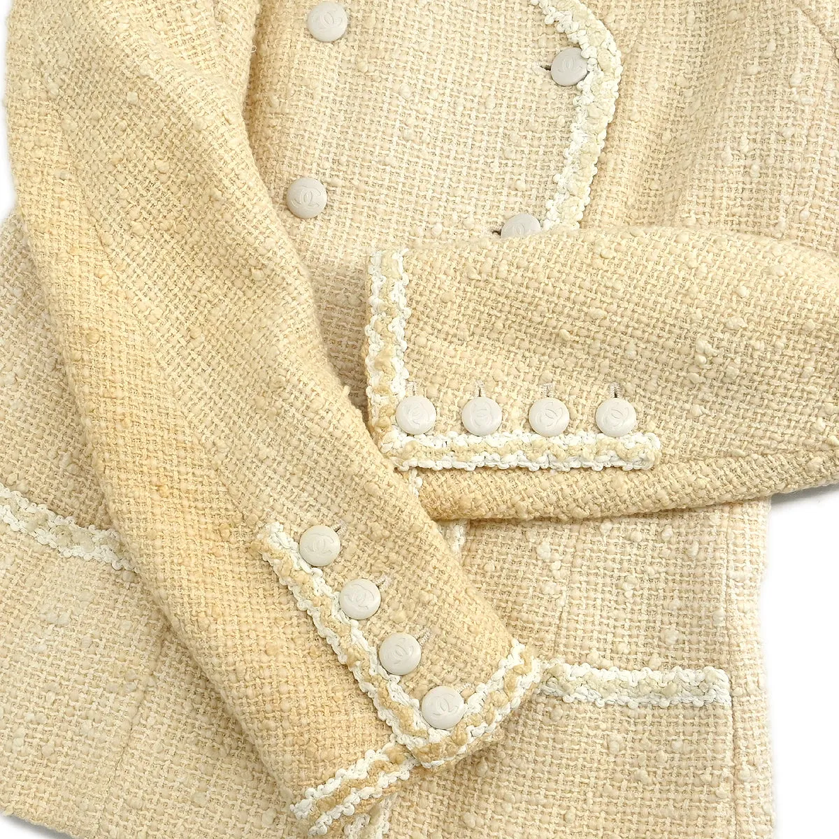 Chanel Setup Suit Collarless Jacket Skirt Off-white 96C #38 153161