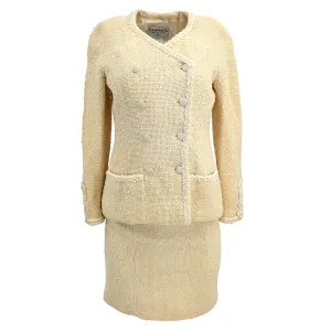 Chanel Setup Suit Collarless Jacket Skirt Off-white 96C #38 153161