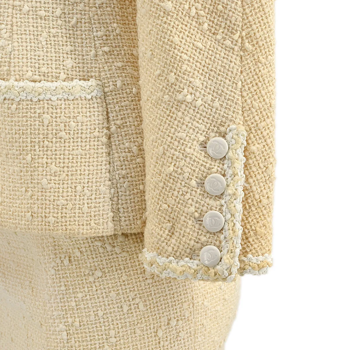 Chanel Setup Suit Collarless Jacket Skirt Off-white 96C #38 153161