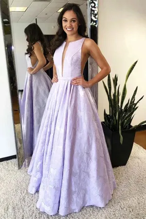 Cheap A-Line Round Neck Floor-length Lilac Printed Prom/Evening Dress,MP495