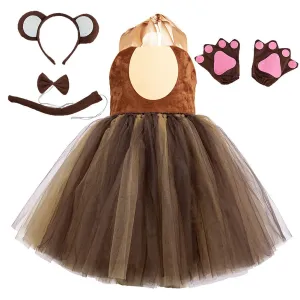 Childrenswear Girls Brown Bear Tutu Skirt Mesh Skirt Cosplay Costume Outfits Halloween Carnival Suit