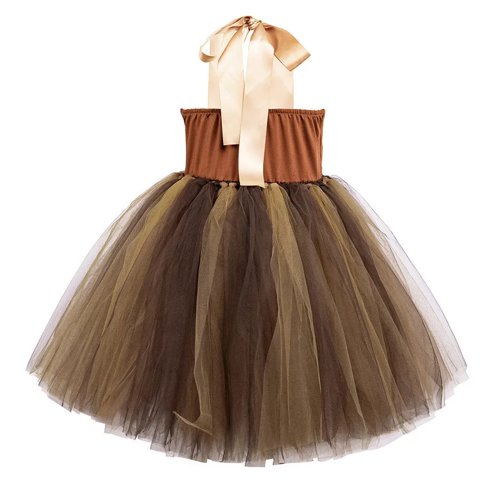 Childrenswear Girls Brown Bear Tutu Skirt Mesh Skirt Cosplay Costume Outfits Halloween Carnival Suit