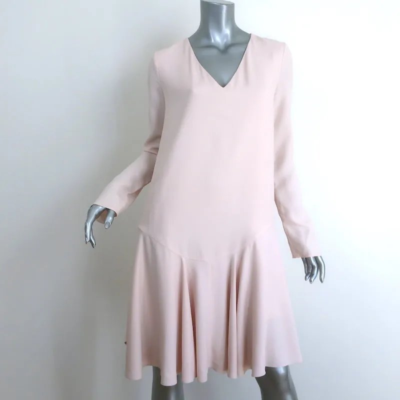 Chloe Drop Waist Shift Dress Light Pink Crepe Size 36 Long Sleeve V-Neck